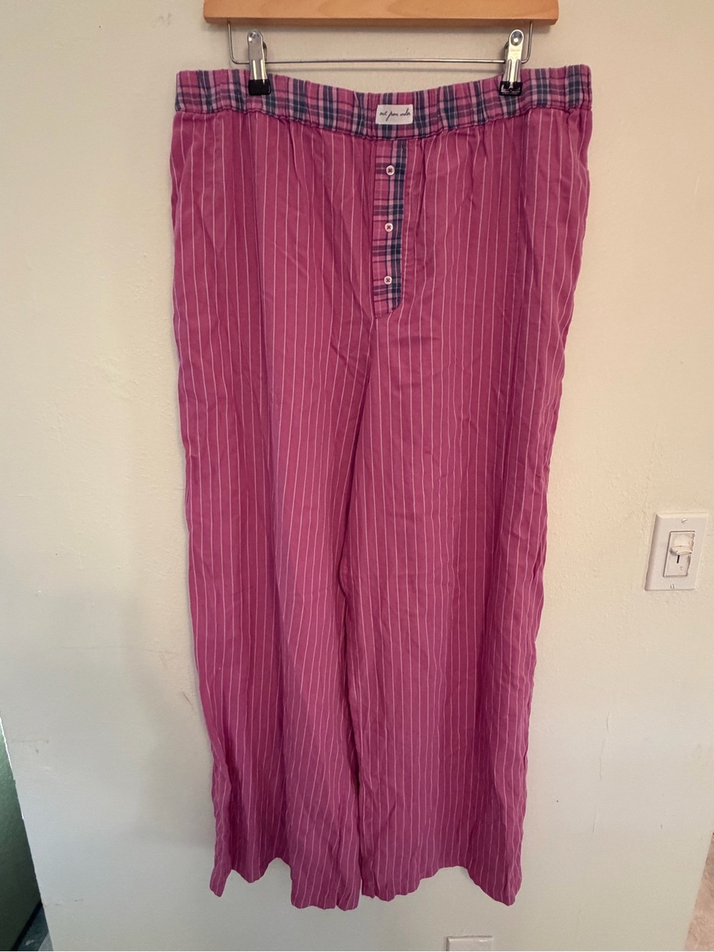 Women's Pink Striped Pajama Pants with Plaid Waistband urban outfitters